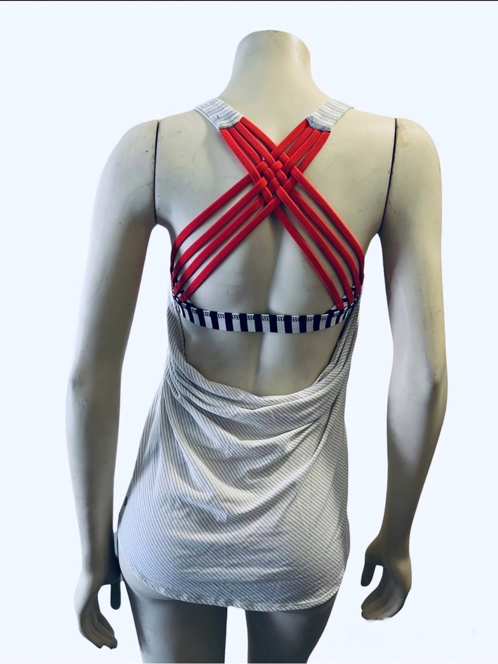 lululemon athletica White Striped Tank Top with Red Strappy Back